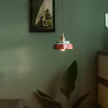 Retro LED Pendelleuchte  Handbemalte Keramik