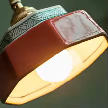 Retro LED Pendelleuchte  Handbemalte Keramik